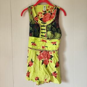 Free People Boho Fairy Grunge Blouse Floral Lace 10 Green